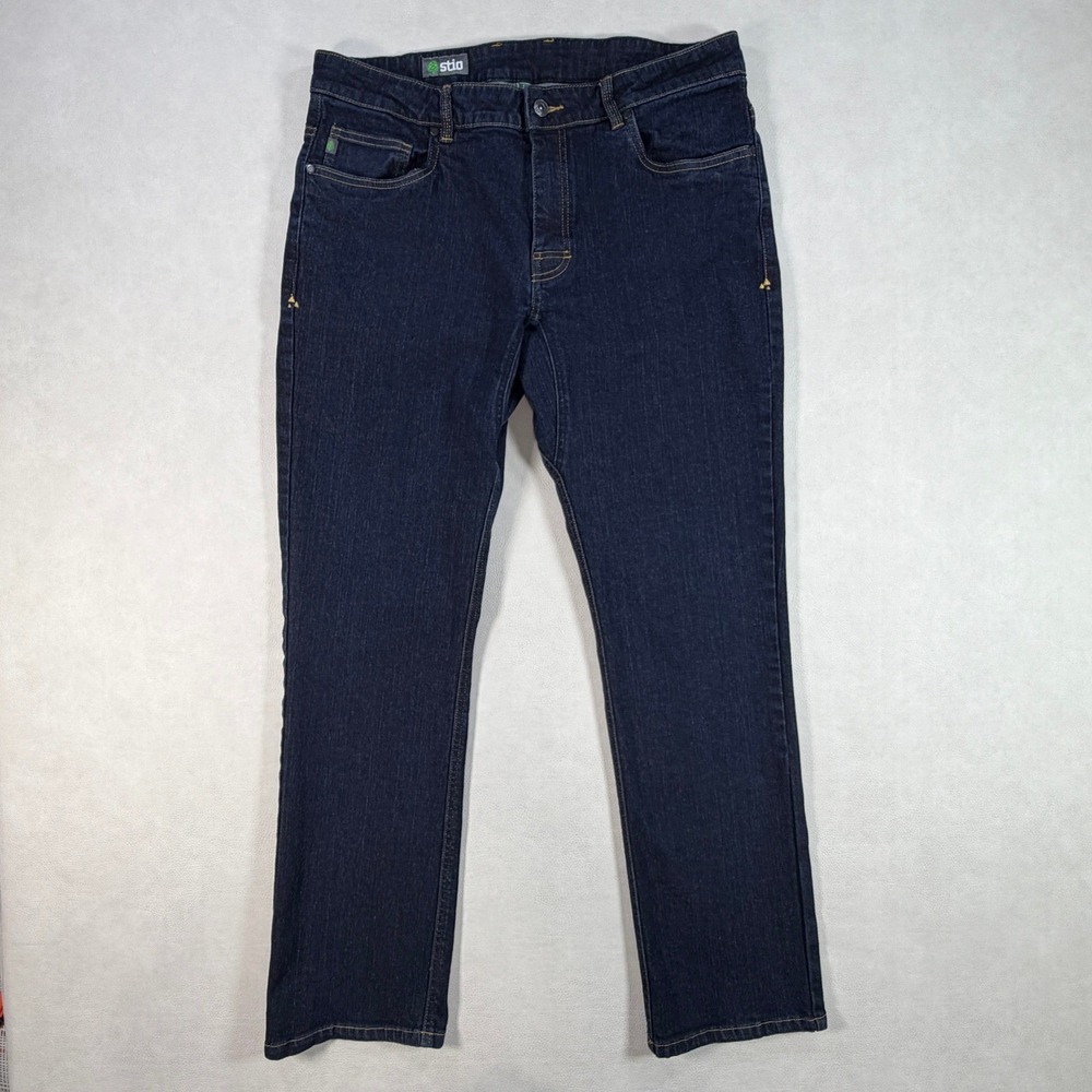 Stio Rivet Mens 36x31 Dark Indigo Organic Cotton Stretch Straight Leg Jeans